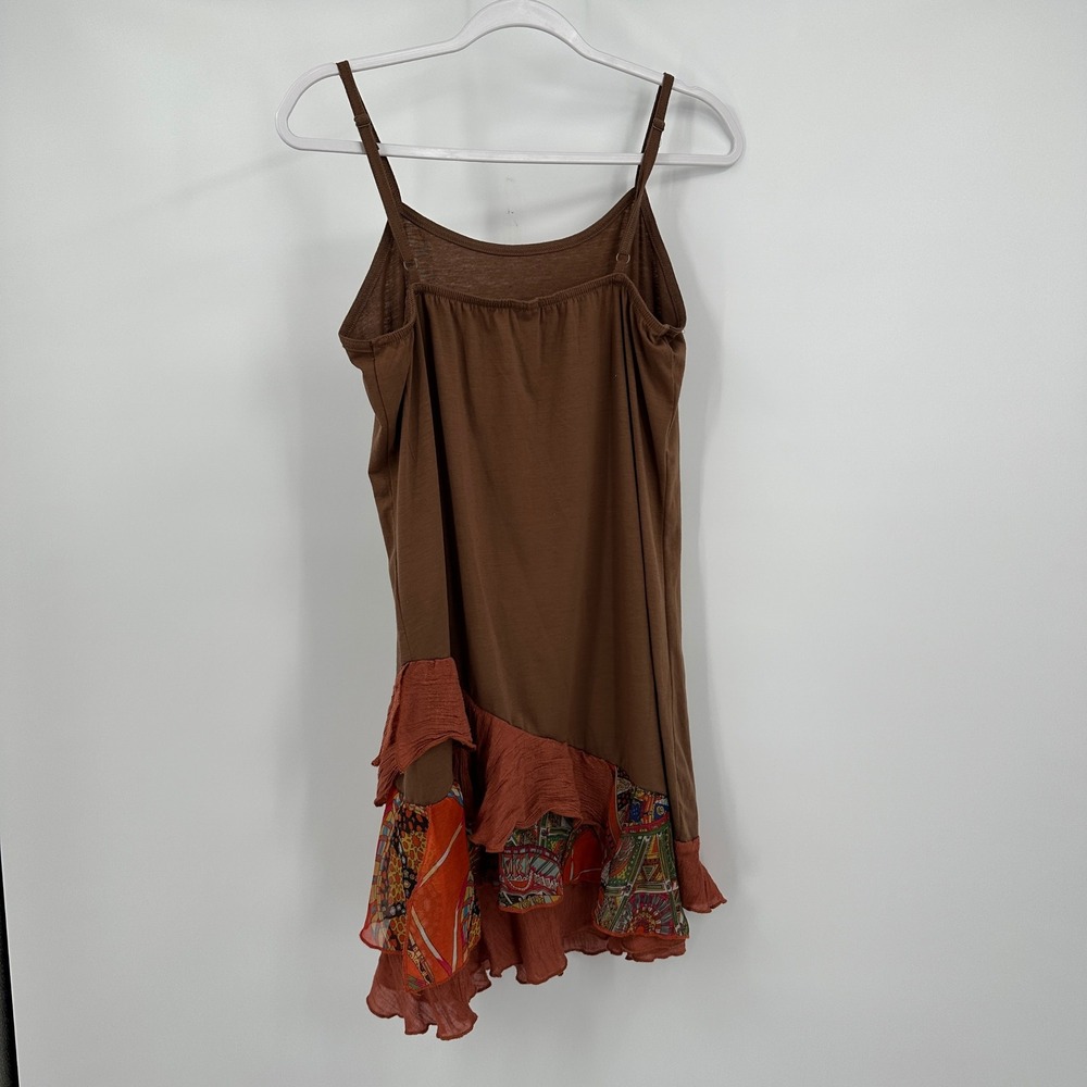 Womens Size M Boho Patchwork Ruffle Hem Slip Dress Cottagecore Festival Layering - Picture 2 of 8